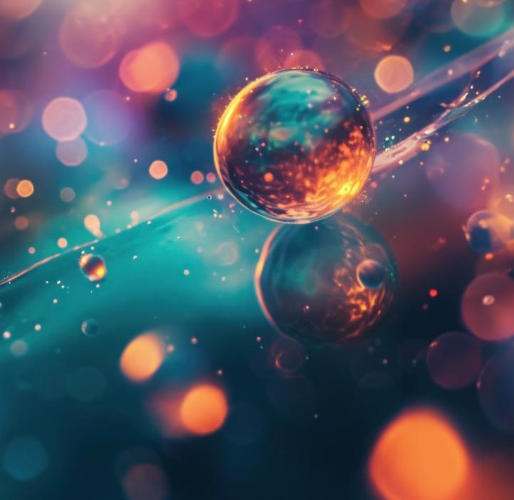 Conceptual illustration of helium droplets interacting with polarizing lasers.
